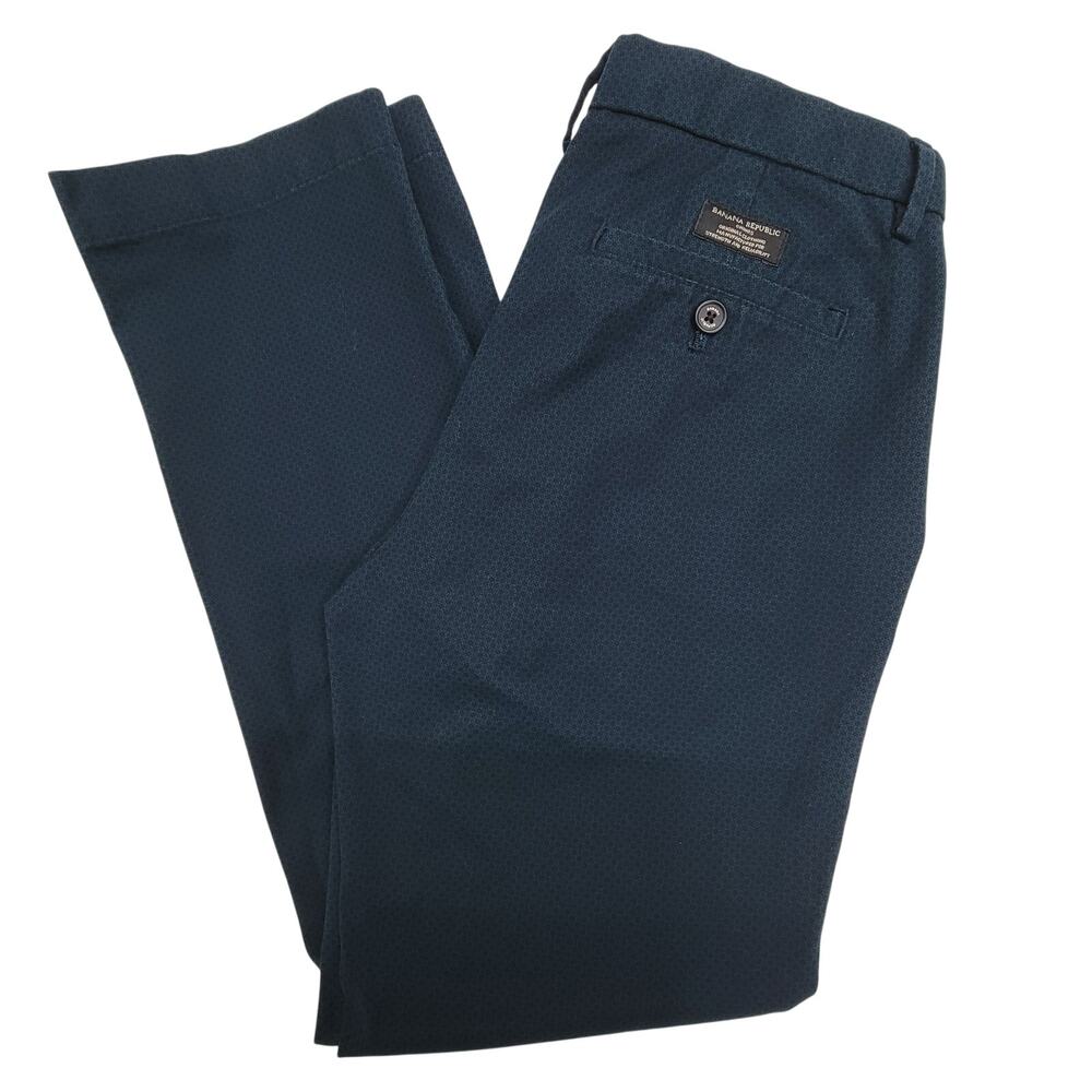 Banana Republic Aiden Chino Pants 30x30 Teal Green Micro Print Stretch Men's